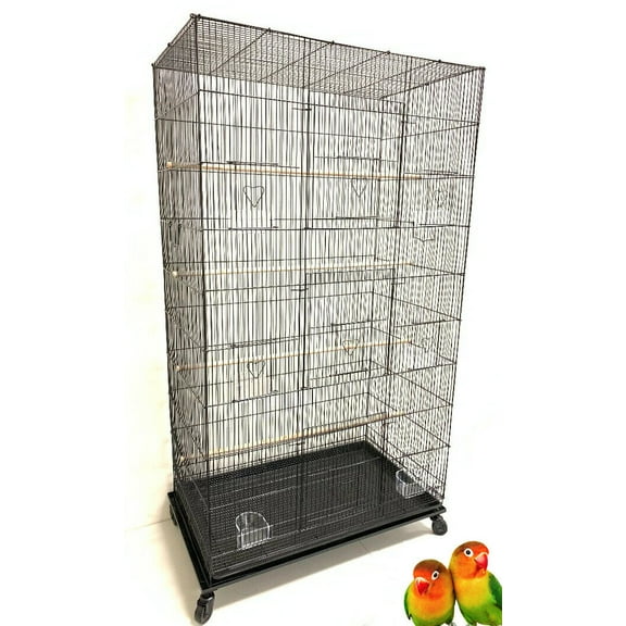 55" Extra Large Tight 3/8-inch Bar Spacing Multiple Flight Bird Breeding Breeder Cage with Removable Rolling Stand For Aviary Budgie Canary Finch