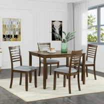 Aukfa 5 Piece Dining Table Set for 4, Rectangular Table with 4 Upholstered Chairs for Kitchen, Dining Room, Acacia Wood, Walnut