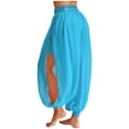 thumbnail image 3 of iiniim Women's Belly Dance Harem Pants Side Slits Sequins Bloomers Halloween Fancy Pants Trousers Light Blue One Size, 3 of 7