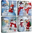 thumbnail image 1 of Christmas Snowman Wall Art Snowflake Posters Christmas Decor Farmhouse Scenery Canvas Picture Wood Grain Background Framed Artwork Painting for Living Bedroom Office Home Decorations 12x12" 4 Pcs/Set, 1 of 6