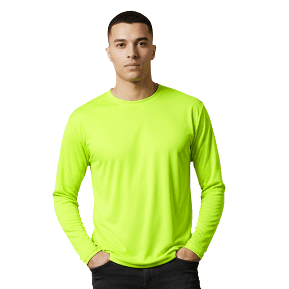 C2 Sport Hi Vis Work T-Shirt for Men, Long Sleeve Crew Neck Safety Yellow Tee, Single Pack, Size-S