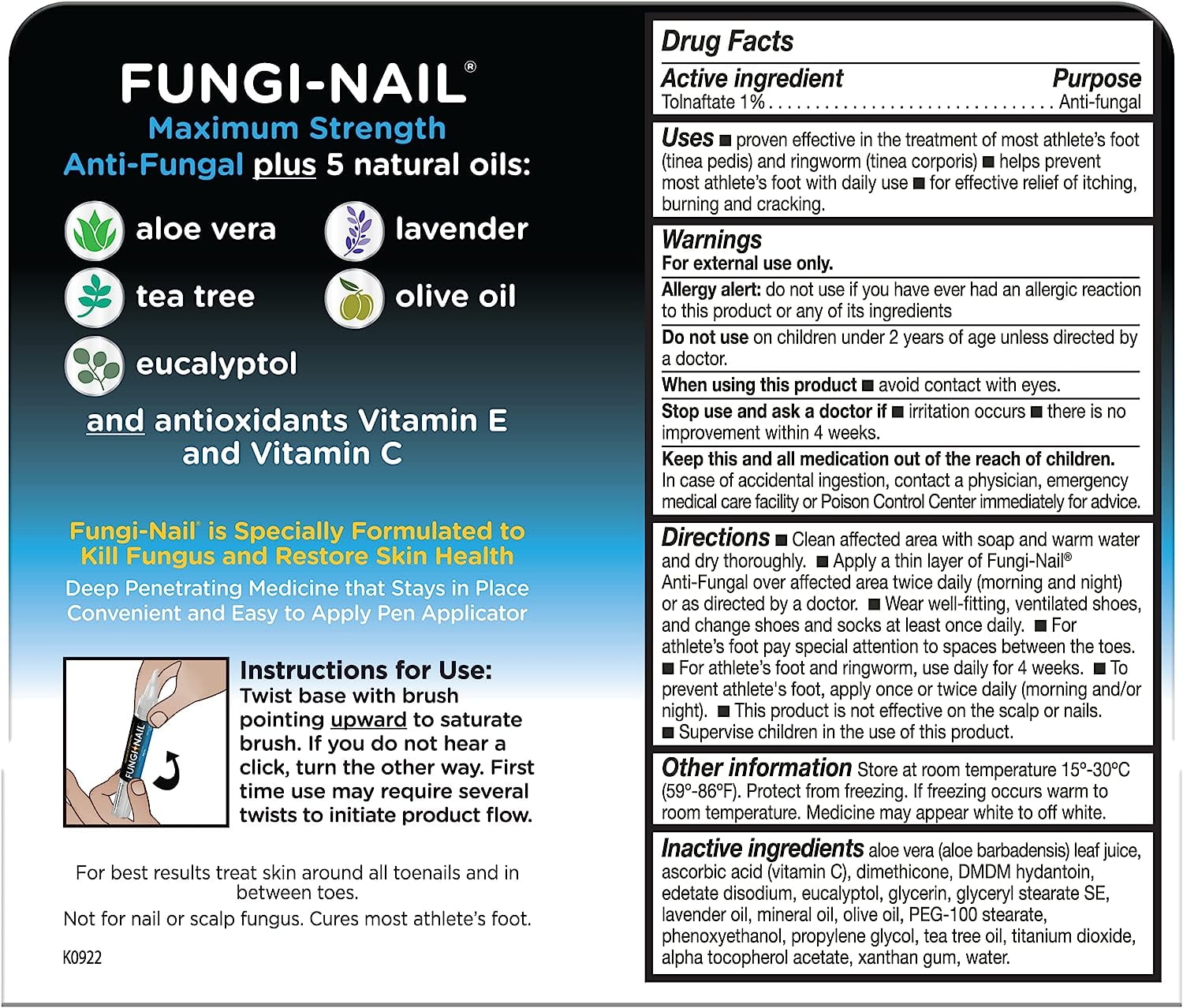 Fungi-Nail Pen Applicator Anti-Fungal Solution, Kills Fungus That Can Lead to Nail & Athlete’s Foot with Tolnaftate & Clinically Proven to Cure and Prevent Fungal Infections | 0.20 Fl Oz (Pack of 2)