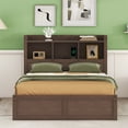 thumbnail image 2 of Euroco Wood Full Size Platform Bed with Movable Shelves, Trundle Bed with USB Charging Station for Kids Teens, Espresso, 2 of 18