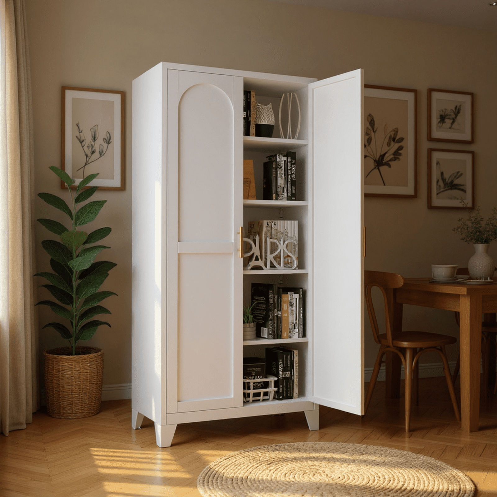 Homy Casa Slim Pantry Cabinet with Adjustable Shelves, 2-Door Kitchen Storage, White