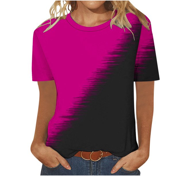 Camiseta de Manga Corta de Cuello Redondo Impresa Casual de la Moda de las Mujeres, Poliéster Ligero para el Uso Diario