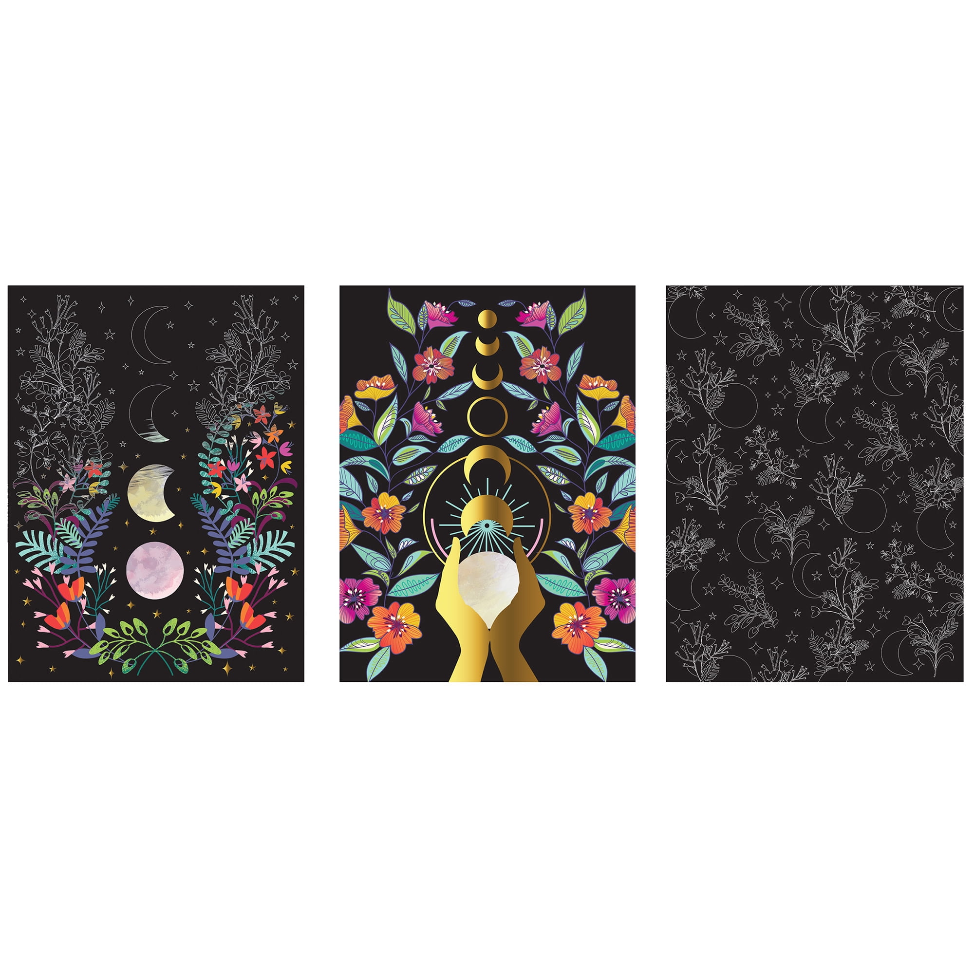 Brea Reese: Scratch Art Paper Pad - Spring Celestial - 5 Nature Designs, Metallic Foil, Dual-Tip Stylus & Brush, Easy-to-Frame 9x12 Pages, Adult Craft
