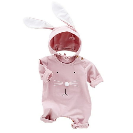 

QWERTYU Newborn Infant Baby Toddler Cartoon with Hat Set Jumpsuit for Girl Boy Long Sleeve Clothes Romper 0-18M