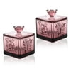 Embossed Glass Candy Jar with Lid set of 2 Colorful Decorative Jewelry Box Wedding Candy Buffet Jar Kitchen Storage Jar for Bathroom, Pantry, Office, Red Purple