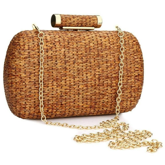 Straw Purse for Women Hand-Woved Evening Handbag Party Wedding Summer Beach Bag Wicker clutch (Gold)