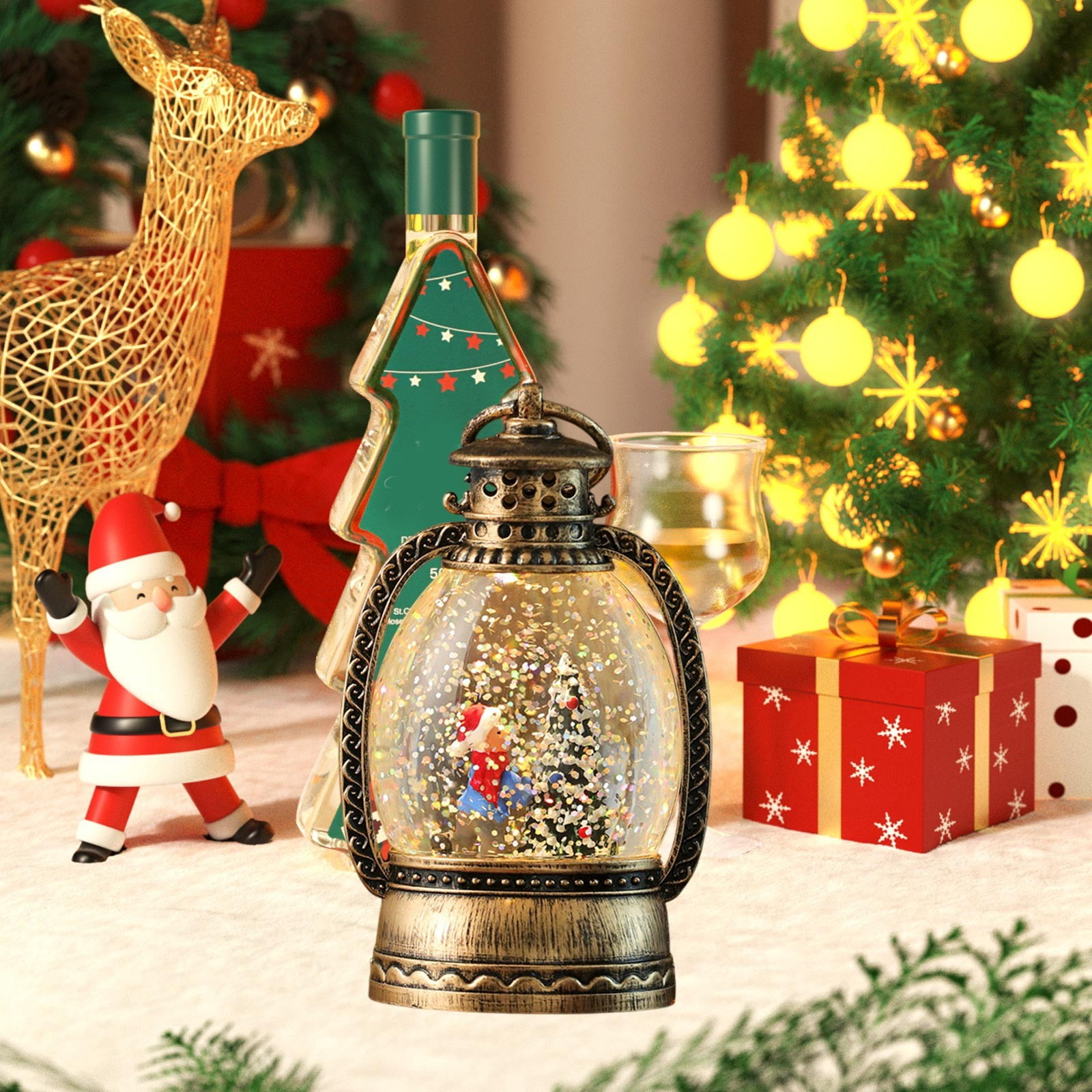 Nilvkv Christmas Lights, 2PC Christmas Lamp Water-Filled Oil Lamp Drifting Snow Interior Wind Lantern Scene Night Light(150ml), Christmas Decorations
