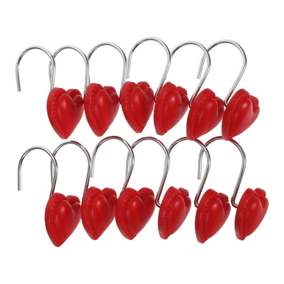 Luxshiny 12Pcs Red Heart Shaped Metal Curtain Hangers Lightweight Sturdy Hooks for Bathroom Decor