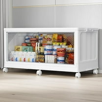 Broview 55Gal Plastic Stackable Storage Bins with Lid, 140QT Extra Large Containers With Reinforce Rod, Folding Closet with 6x Wheels, Collapsible Cabinets Organizers for Home, 1Pack White, V60