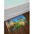 thumbnail image 2 of Scenery Bath Mat, Mediterranean Cute Stone Made Village with Trees Blossoms Flower Mountain and Sea, Non-Slip Plush Mat Bathroom Kitchen Laundry Room Decor, 29.5 X 17.5 Inches, Multicolor, Ambesonne, 2 of 2
