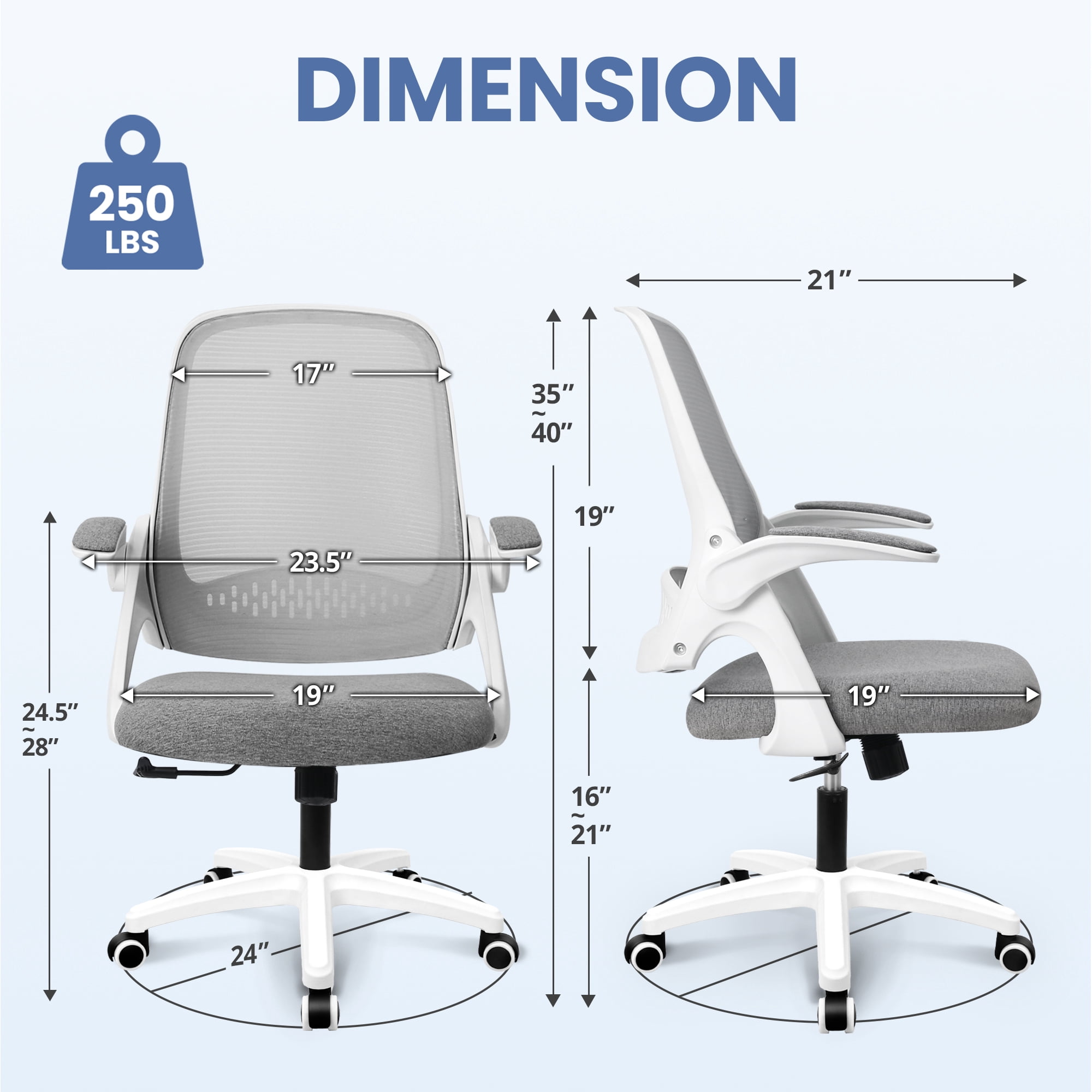 CELTOSS Ergonomic Office Chair, Flip-Up Arms, Adjustable Lumbar Support, Grey