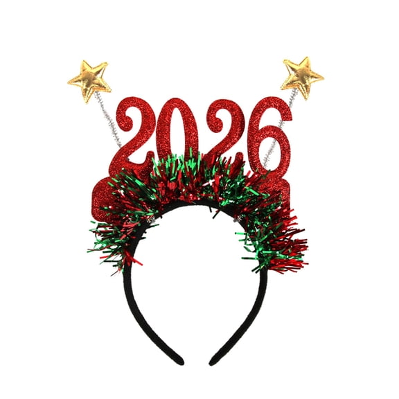 New Years Headband,2026 Headband New Year Hair Accessories for Women,Stars Hair Band Winter Christmas Non Slip Headbands(Red)