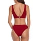 thumbnail image 4 of Trajes de baño para mujer Traje de baño de dos piezas Poliéster Correa ancha Triángulo Cuello en V Traje de baño con bandas Rojo M, 4 of 6
