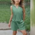 thumbnail image 2 of Kid Girl Pajamas Set Solid Crewneck Top Trousers Summer Loungewear Boys Pjs Size 8-9 Years, 2 of 9