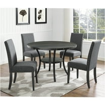 JERFIT 5-Piece Round Dining Table Set with Upholstered Chairs, Espresso Wood Kitchen Table and 4 Gray Fabric Nailhead Accent Chairs for Dining Room