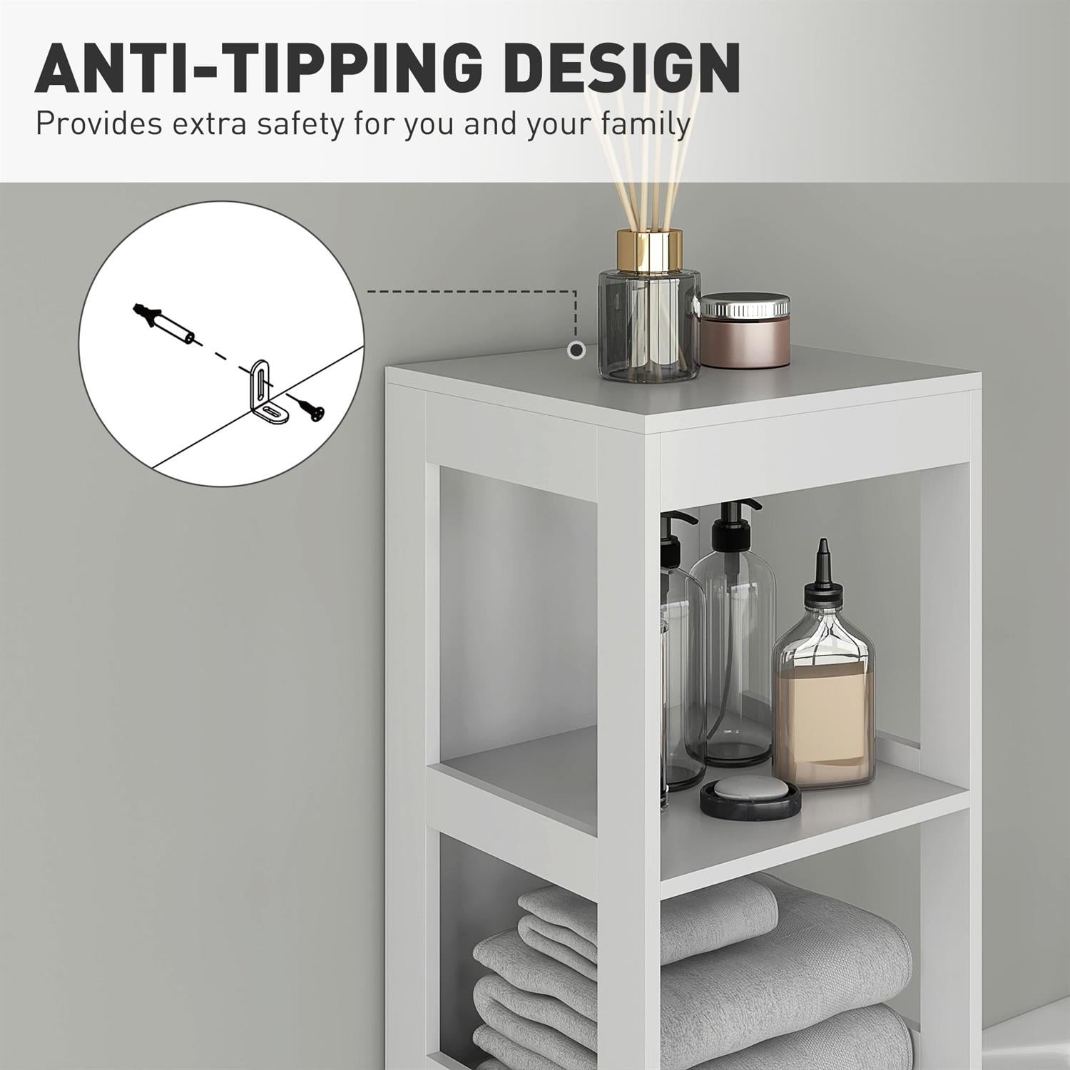 Demi Bonn 55" Compact Bathroom Storage Cabinet with 3 Drawers & Open Shelves, Space Saving Design for Narrow Spaces, White