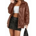 thumbnail image 2 of Leather Jacket Women Faux Oversized Motorcycle Coats 2025 Fall Fashion Outfits Winter Clothes Camel XXL, 2 of 7