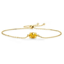 Gem Stone King 18K Yellow Gold Plated Silver Golden Yellow Zirconia Solitaire Bracelet for Women (1.21 Cttw, Oval 8X6MM, Gemstone Birthstone, Fully Adjustable up to 9 inch)