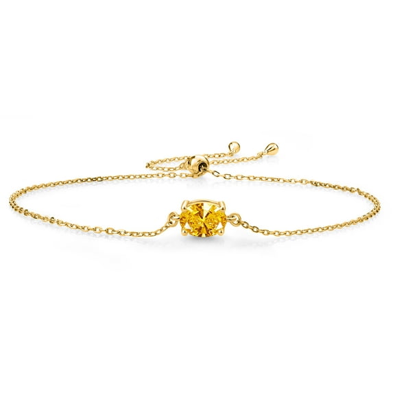 Gem Stone King 18K Yellow Gold Plated Silver Golden Yellow Zirconia Solitaire Bracelet for Women (1.21 Cttw, Oval 8X6MM, Gemstone Birthstone, Fully Adjustable up to 9 inch)