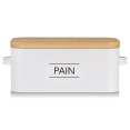 thumbnail image 2 of Bouclair White Metal Bread Box with Bamboo Lid, 2 of 10
