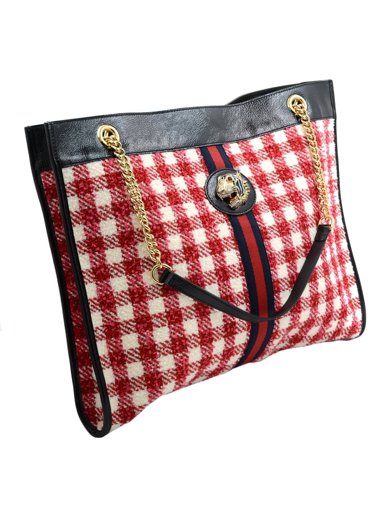 Gucci Gg Rajah Red and White Tweed Chain Large Tote Bag 537219