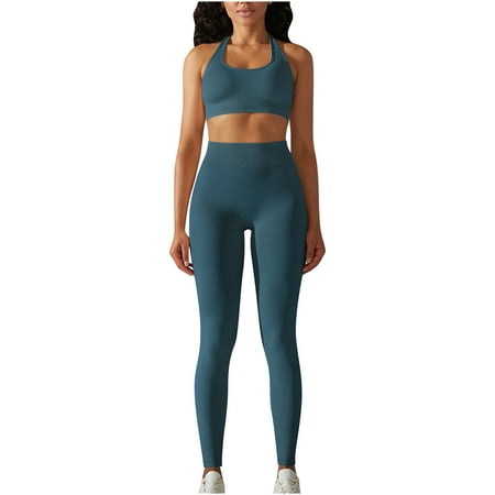 Abomasnow Womens Workout Sets Halter Neck Backless Sports Bra High Waist Butt Lifter Leggings 2 Piece Seamless Gym Athletic Yoga Outfits