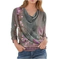 thumbnail image 2 of Ounisa Womens Coats Long Sleeve Tops V Neck Loose Fit Shirts Flower Print T Shirts Dressy Casual 2025 Tunics Pullover, 2 of 5