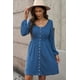 thumbnail image 2 of ABPHQTO Vestido de manga larga con cintura alta y botones azules para mujer, 2 of 5