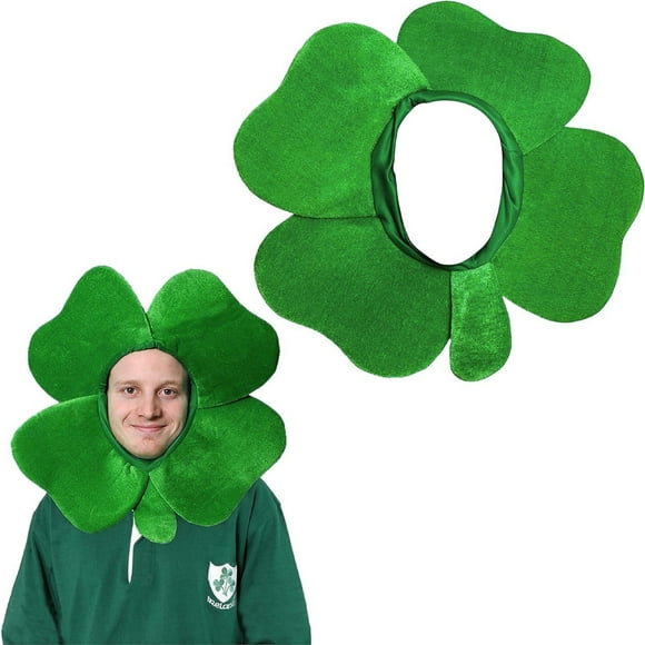 Boreal Craft Adult Irish Hat Green Foam Four Leaf Hat With Attached Green Hood St Day Ireland Hat Party Accessories (One Size)