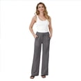 thumbnail image 5 of Womens Casual Wide Leg Pants Summer Beach Drawstring Palazzo Trousers Elastic Wasited Slacks with Pockets Gray 2XL, 5 of 7