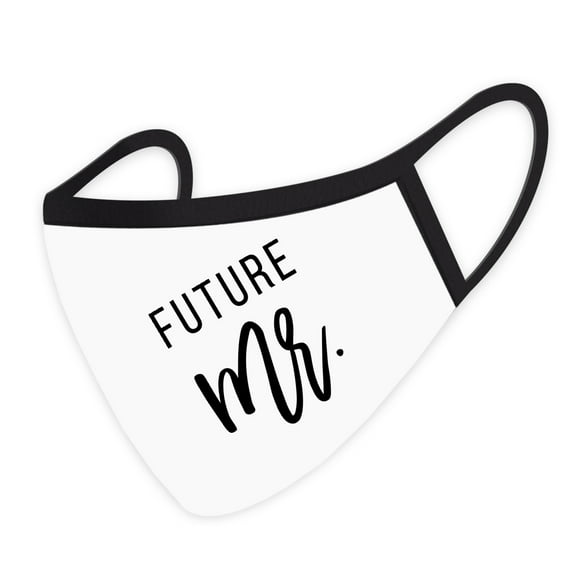 Koyal Wholesale Wedding Face Mask, Future Mr. Design, White Cloth Face Masks with 1 Replaceable PM 2.5 Filter, 1-Pack