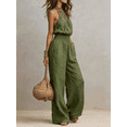 thumbnail image 2 of Morttic Women's Fashion Summer Halter Backless Jumpsuit – Ruched Waist Wide Leg, Side Pocket, Solid Color Sleeveless Romper Army Green，L, 2 of 4