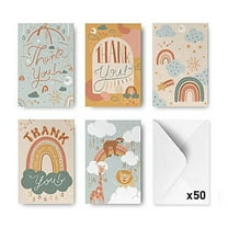 Rileys Baby Shower Thank You Cards Assortment, 50-Count | Hand-Illustrated 5 Designs, Envelopes Included, Bulk Variety Pack (Nature)