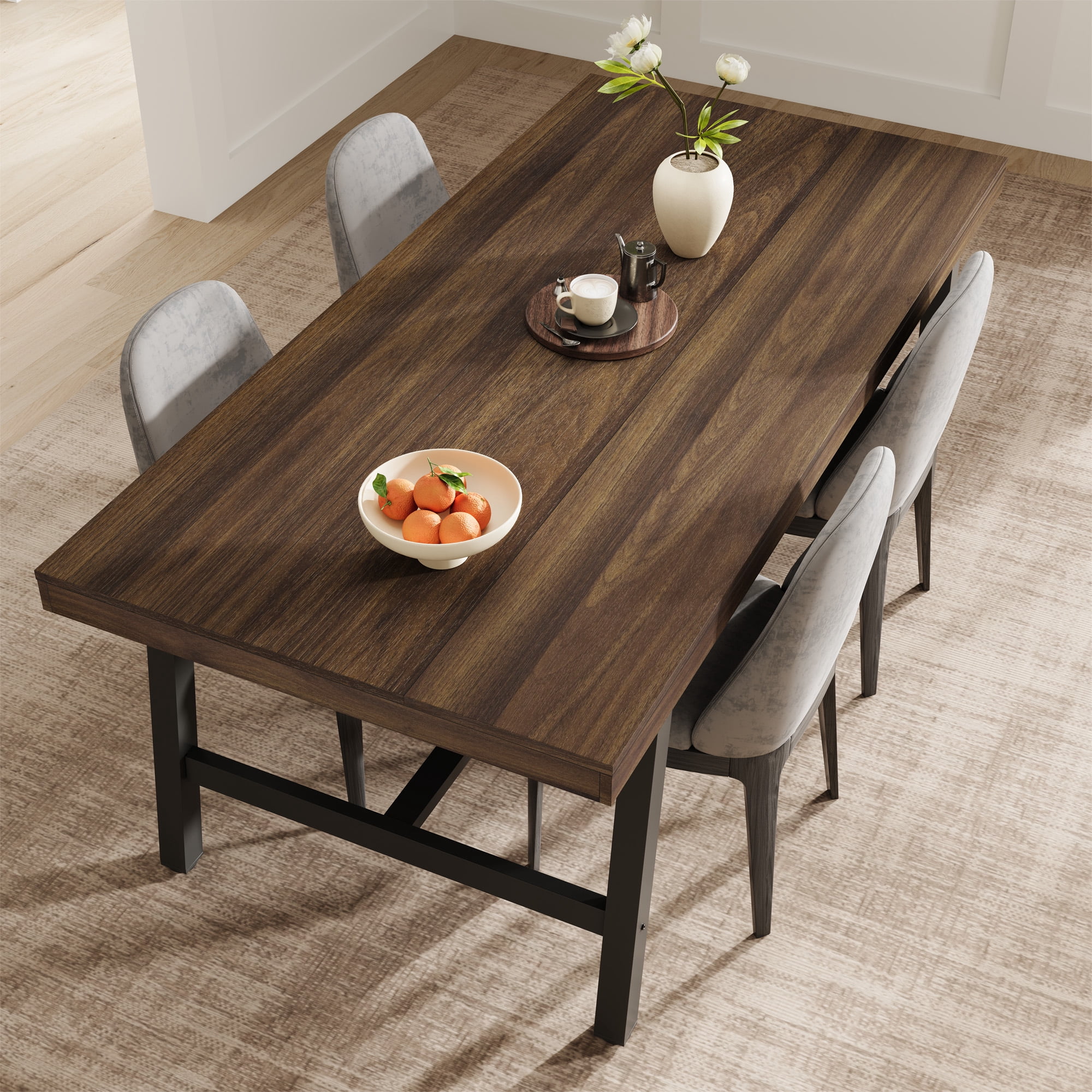 Industrial Dining Table for 6-8 People, 70.87" Long Wooden Kitchen Table with Sturdy Metal Frame & Black Finish, Seats 6 Rectangular Counter for Dinner, Kitchen, Dining Room