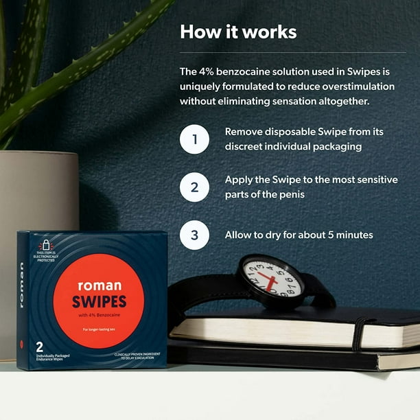 Roman Swipes: 4% Male Desensitizing Benzocaine Unscented Wipes, 5