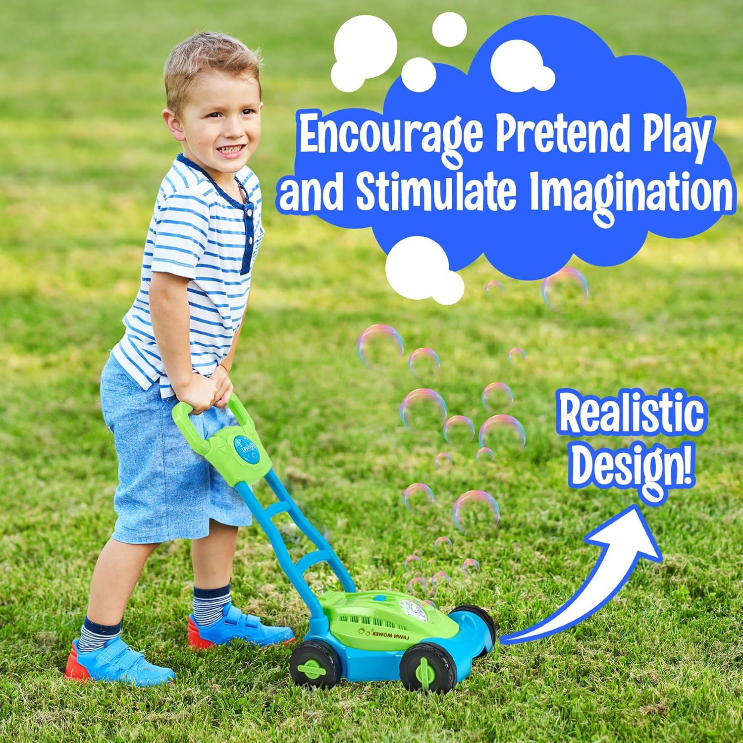 Bubble Lawn Mower Kids Bubble Blowing Machine Indoor Outdoor Push Gardening Toys Birthday Gifts for Preschool Toddlers Boys Kids Age 1 2 3 4 5 - Sunny Days Summer Entertainment