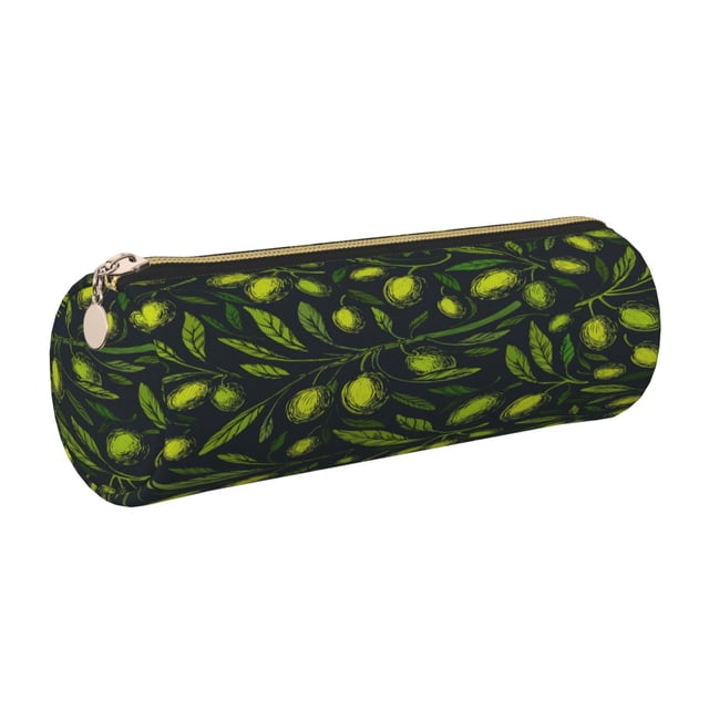 Disketp Green Branch Olive Estuche Organizador de Lápices de Cuero, Estuche de Oficina con Cremallera para Bolígrafo y Lápiz