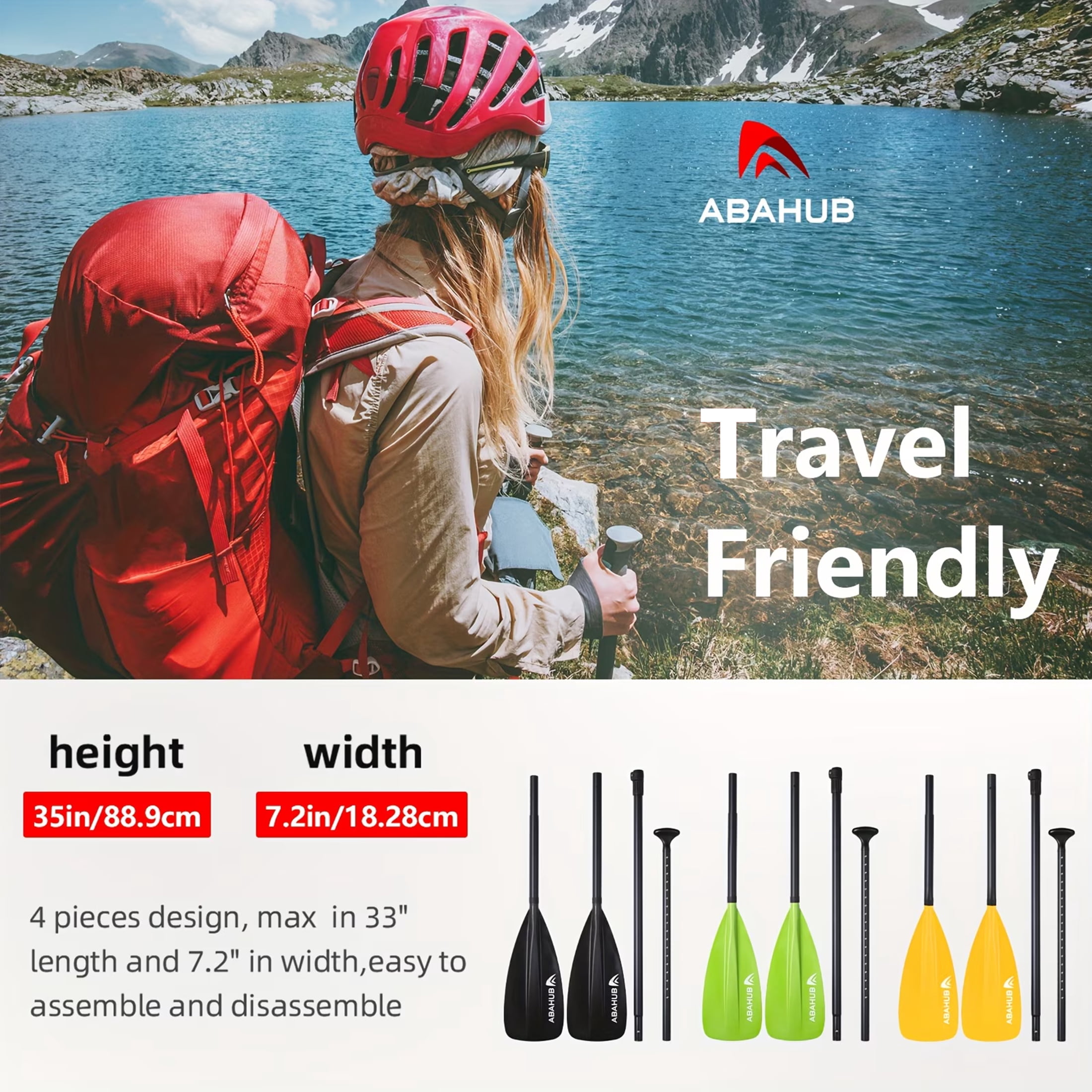 AbahubFit Paddle Oars for SUP and Kayak 2-IN-1, Adjustable Lightweight Paddle (4-Piece), Aluminum Shaft 68-84"(Yellow)