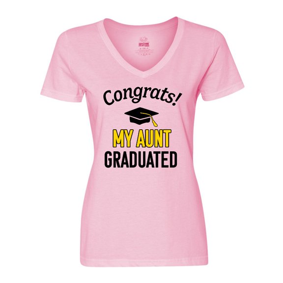 Inktastic Congrats My Aunt Graduated with cap Women's V-Neck T-Shirt