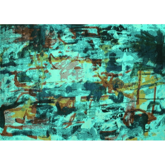 Ahgly Company Machine Washable Indoor Rectangle Abstract Turquoise Blue Contemporary Area Rugs, 8' x 10'