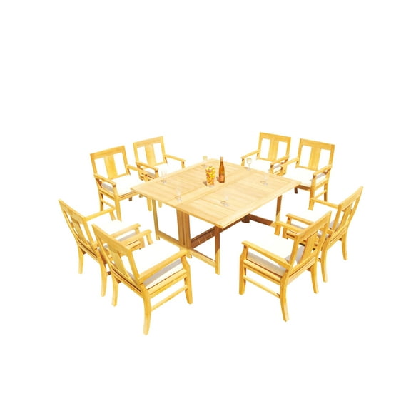 Grade-A Teak Dining Set: 8 Seater 9 Pc: 60" Square Rectangle Butterfly Table And 8 Osborne Arm Chairs Outdoor Patio WholesaleTeak #51OS1409