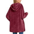 thumbnail image 7 of yoeyez Womens Plush Hoodies Casual Snuggly Sherpa Hooded Pullover Long Sleeve Tunics Tops Winter Warm Cozy Soft Loungewear with Pocket Wine,L, 7 of 7