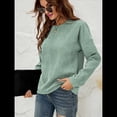 thumbnail image 4 of Sudaderas de Cuello Redondo de Punto Gofre para Mujer, Camisetas Informales de Larga Verde L, 4 of 10