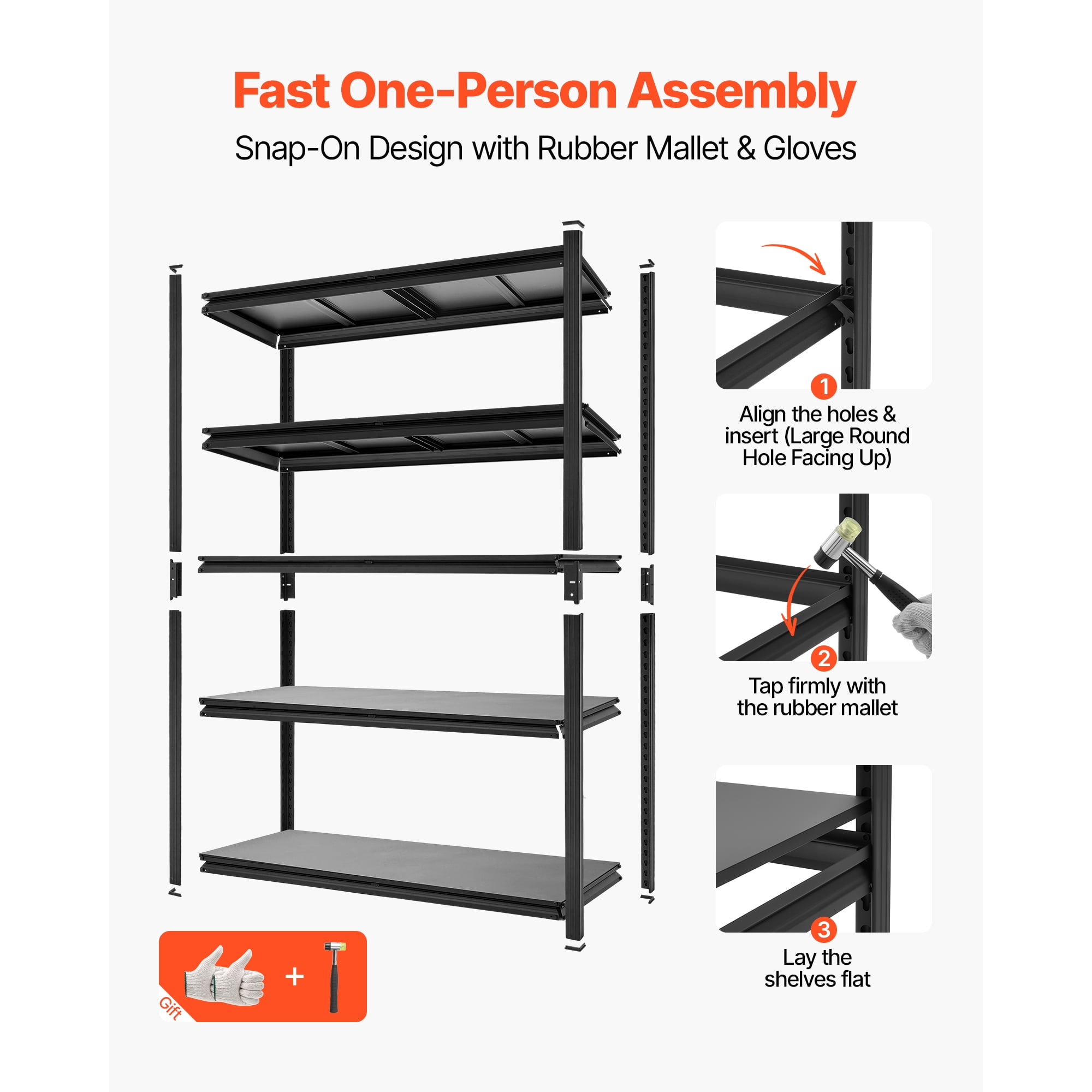 KFFKFF 5-Tier Adjustable Storage Shelves, 3000 lbs Capacity, Heavy-Duty Metal Utility Rack for Garage, Warehouse, Basement, or Kitchen, 40.55" W x 18.31" D x 71.38" H