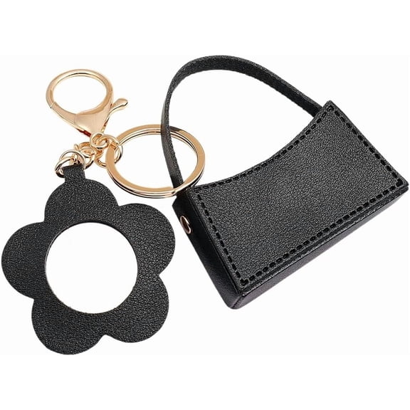 Portable PU Leather Hnadbag Keychain for Travel Small Black Leather Change Pouch Mini Makeup Bag Coin Purse Wallet Bag Charm Pendants Black