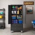 thumbnail image 2 of Black 2-Door Drawer Wheeled Metal Garage Tool Storage Cabinet, 2 of 7