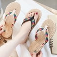 thumbnail image 3 of 1 par de chanclas casuales de playa de verano de imitación de paja, zapatillas planas para mujer, 3 of 7